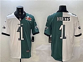 Men's Philadelphia Eagles #1 Jalen Hurts White & Green Split 2025 Super Bowl LIX Patch Vapor Untouchable Limited Stitched Jersey Dzhi,baseball caps,new era cap wholesale,wholesale hats